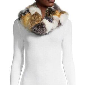 NEW BELLE FARE Silver Fox Fur Infinity Scarf Tan Multi